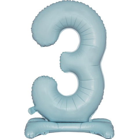 Number 3 Standing Foil Balloon - Pastel Blue - 76cm - Air Filled