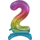 Number 2 Standing Foil Balloon - Rainbow - 76cm - Air Filled