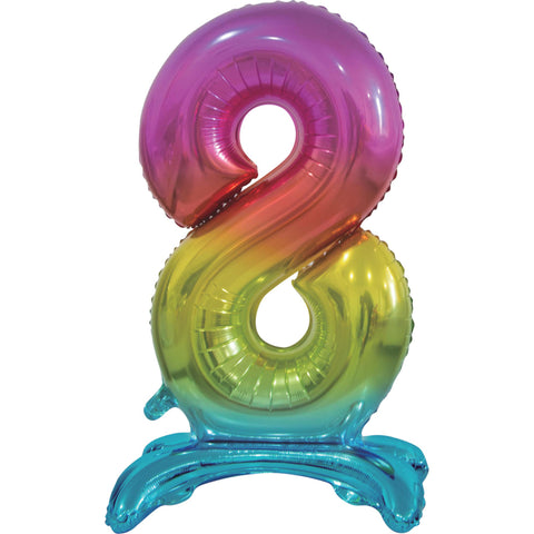 Number 8 Standing Foil Balloon - Rainbow - 76cm - Air Filled