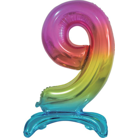 Number 9 Standing Foil Balloon - Rainbow - 76cm - Air Filled