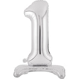 Number 1 Standing Foil Balloon - Silver - 76cm - Air Filled