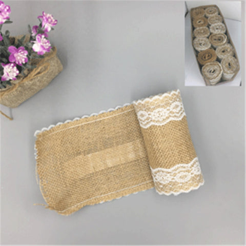 Ribbon Roll - Hessian & Lace - 12cmW x 2mL White