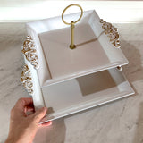 Cupcake Stand - 2 Tiers - White & Gold - 22cmH