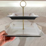 Cupcake Stand - 2 Tiers - White & Gold - 22cmH