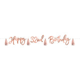 "Happy Birthday" Banner Customisable Number - Blush Rose Gold - 2.74m