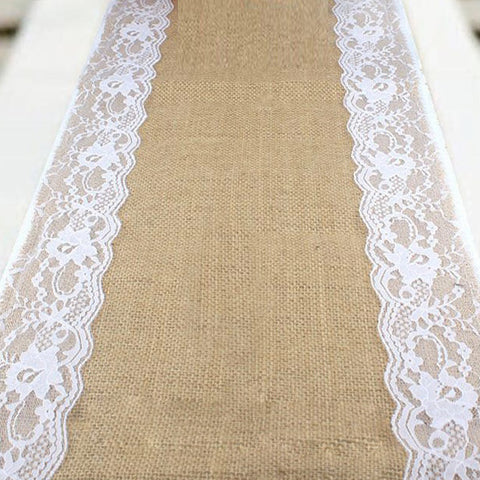 Table Runner - Hessian & White Lace - 2m