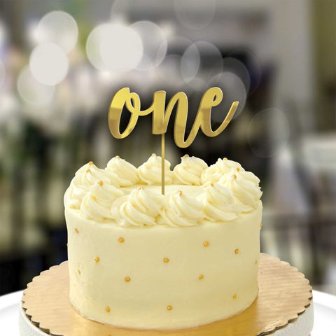 Cake Topper Acrylic - One - Gold