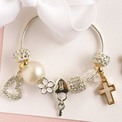 Mother Of Pearl Communion Cross - Children's Charm Bracelet