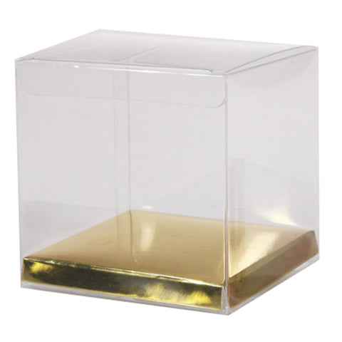 50 x Clear Cube Favour Box - 9cm - Gold Base