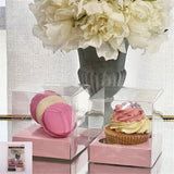 Clear Cupcake  Box - Pink Base x 4 - 9cm