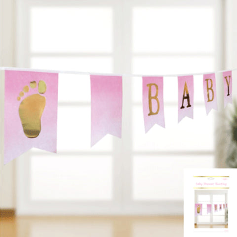 Banner - Baby Shower - Pink & Gold Foil  225cm Length