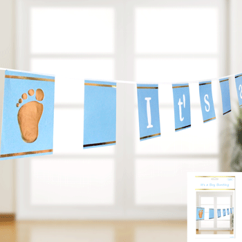 It's a Boy - Baby Shower Banner - Blue & Gold Foil - 225cm Length