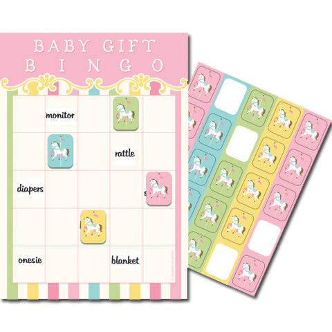 Carousel Baby Shower Game - Bingo - 10 players