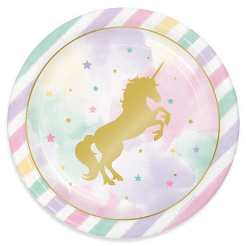Unicorn Paper Plates 22cm - Deluxe Gold Foil Stamp