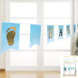 Baby Shower Banner - Blue with Gold Foil Print - 2.25m