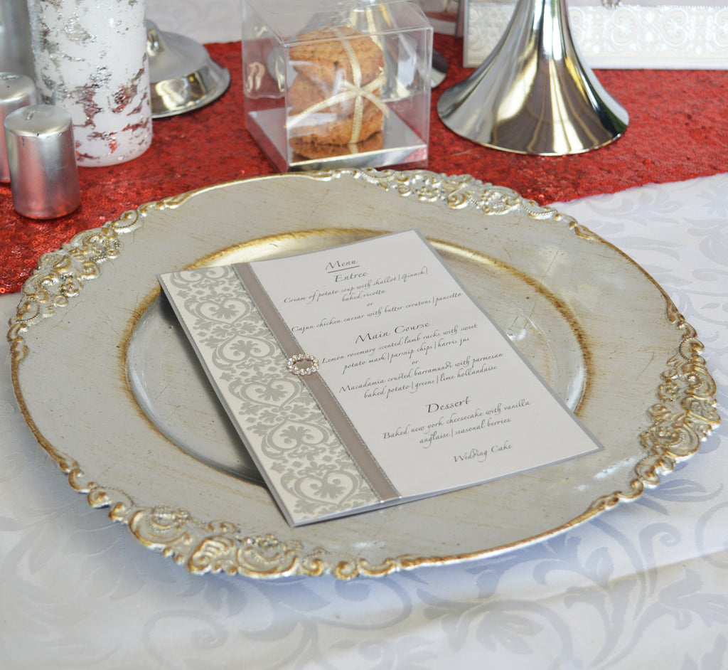 Charger Plates x 12 Silver Vintage theme 36cmD – Party Plaza