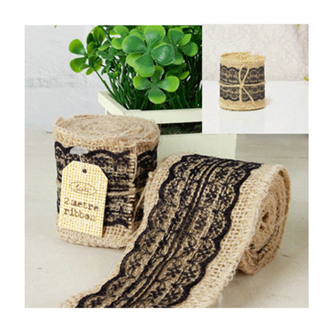 Ribbon Roll - Hessian & Lace - 6cmW x 2mL - Black