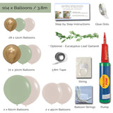 Balloon Garland Arch DIY Kit - Large - 104 Pieces 3.8m - Green Eucalyptus, Gold & Sand