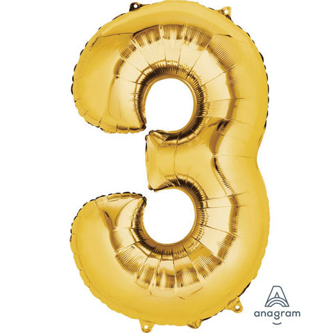 Foil Number Balloon - Gold - 3 - 86cm - Large
