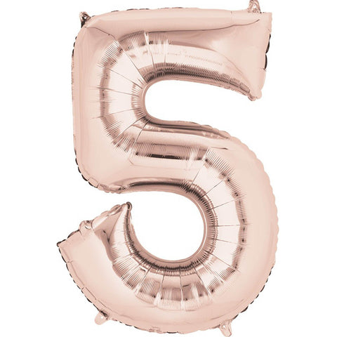 Foil Number Balloon - Rose Gold - 5 - 66cm Medium
