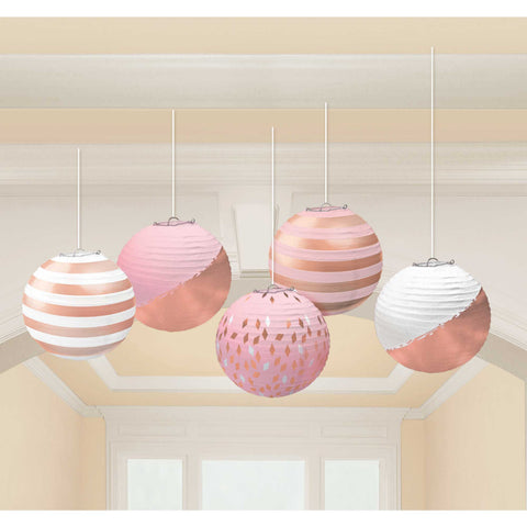 Hanging Paper Lanterns - Rose Gold & Pink - Set of 5