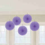 Hanging Mini Fans 15cmD - 5 Pack - Purple