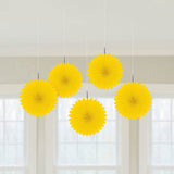 Hanging Mini Fans 15cmD - 5 Pack - Yellow