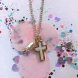 Cross Necklace - Mother of Pearl & Freshwater Pearl - 20cm
