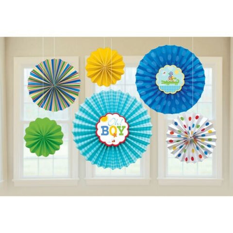 Hanging Fan Decorations - "Oh Boy" - 6 Pack