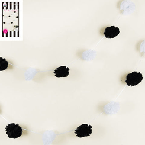 Pom Pom Tissue Garland - 3m - Black & White