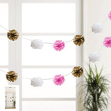 Pom Pom Tissue Garland - 3m - Pink & Gold