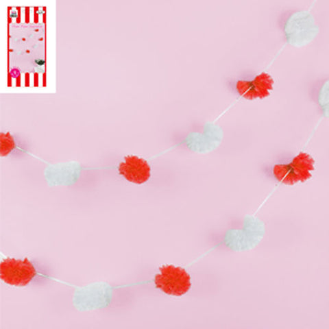 Pom Pom Tissue Garland - 3m - Red & White