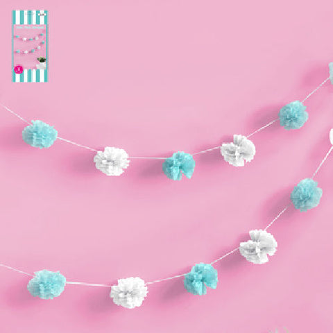 Pom Pom Tissue Garland - 3m - Teal & White