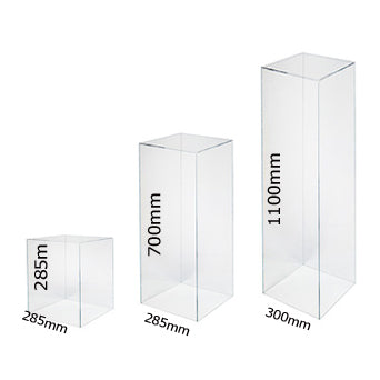 clear acrylic ghost plinths set of 3 Party Plaza