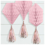 Hanging Honeycomb with Tassel Decorations - Rose Gold Blush - Set of 3