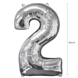 Foil Number Balloon - Silver - 2 - 66cm Medium