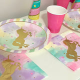 Unicorn Paper Plates 22cm - Deluxe Gold Foil Stamp