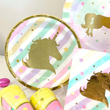 Unicorn Paper Plates 17cm - Deluxe Gold Foil Stamp