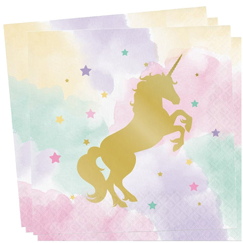 Unicorn Napkins x 16 - Deluxe Gold Foil Stamp