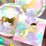 Unicorn Paper Plates 22cm - Deluxe Gold Foil Stamp