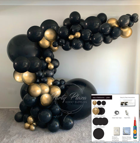 Balloon Garland DIY Kit Large - Black & Gold - 3.8m